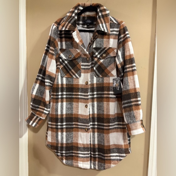 CoffeeShop Jackets & Blazers - CoffeeShop New York Plaid Shirt Jacket Shacket Brown Neutral Button Front Large